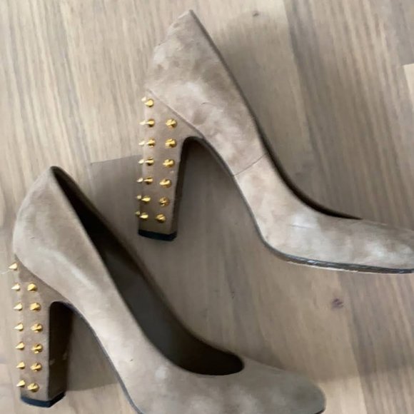 Gucci Tan Tortora Suede Block Heel Pumps Size 37.5 - Picture 3 of 5